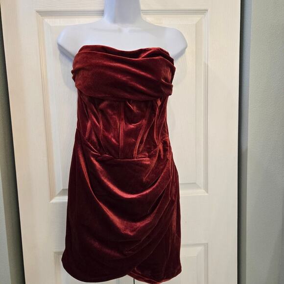Bardot Claudette Mini Dress Deep Red Velvet love island themed - Picture 1 of 9